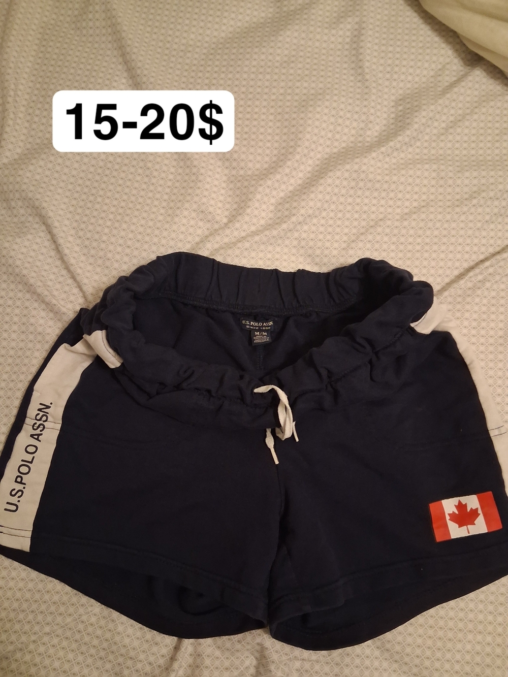 U.S. Polo Assn. Navy Athletic Shorts with White Panels and Red Maple Flag